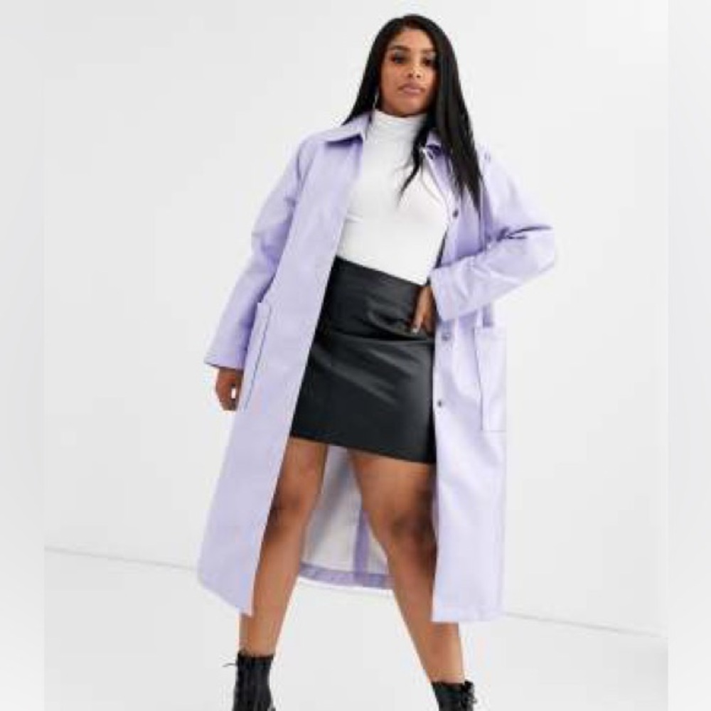 ASOS DESIGN Curve patent trench coat in lilac